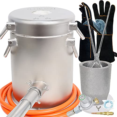 ILOKNZI Propan-Schmelzofen-Kit, Schmelzofen besteht aus Edelstahl, 6-kg-Graphittiegel, hitzebeständigen Handschuhen, Zum Schmelzen von Gold, Silber, Kupfer und Aluminium Cover