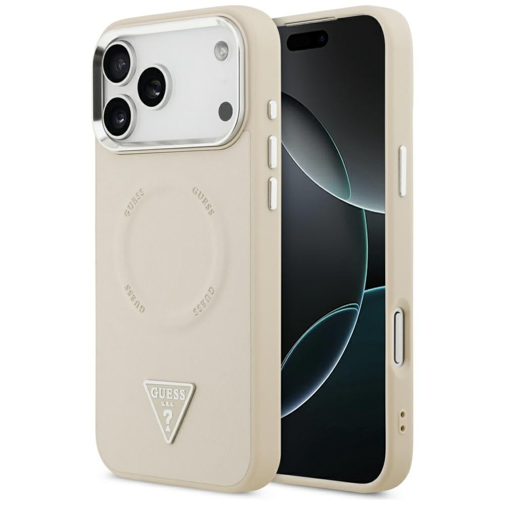 CG MOBILE Guess Triangle Logo kompatibel mit MagSafe Hülle für iPhone 17 Pro Max (Beige)