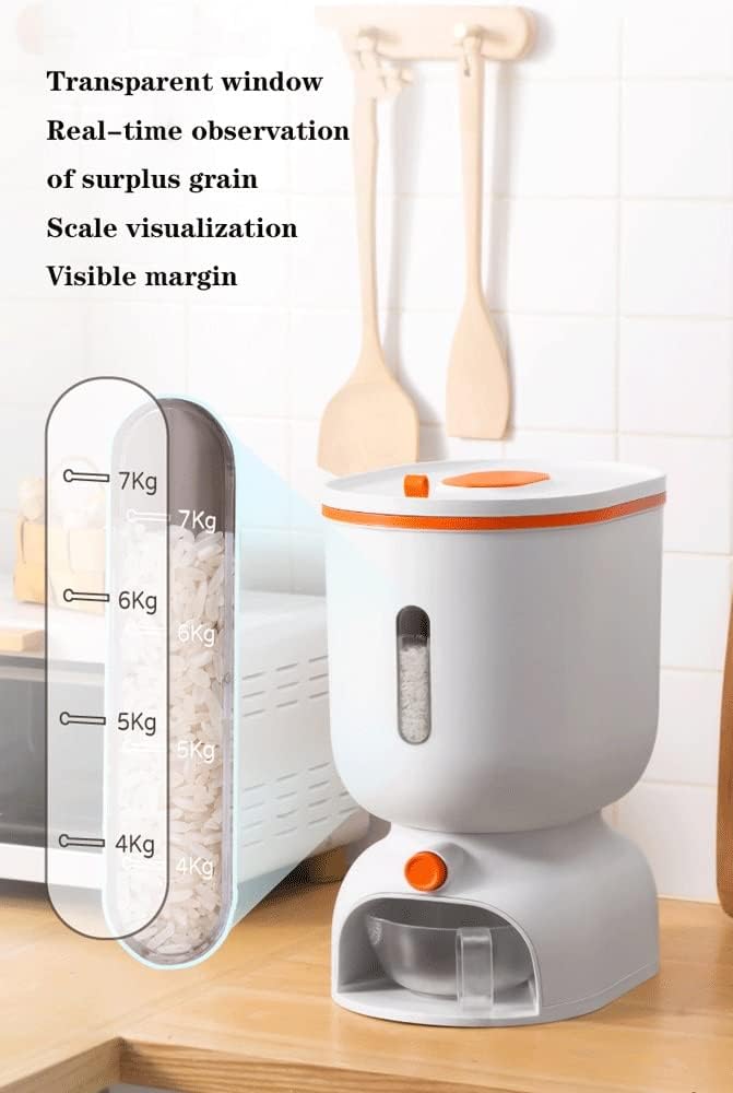 One Key Metering Rice Bucket Airtight Cereal Dispensers Transparent Thickened Whole Grain Storage Bucket for Kitchen Dining Room Living Room URG (Color : 21x31x40cm)