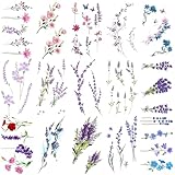Oottati 15 Sheets Small Cute Hand WristTemporary Tattoo Stickers Watercolor Purple Lavender Violet Flower Tiny Floral For Women Girls
