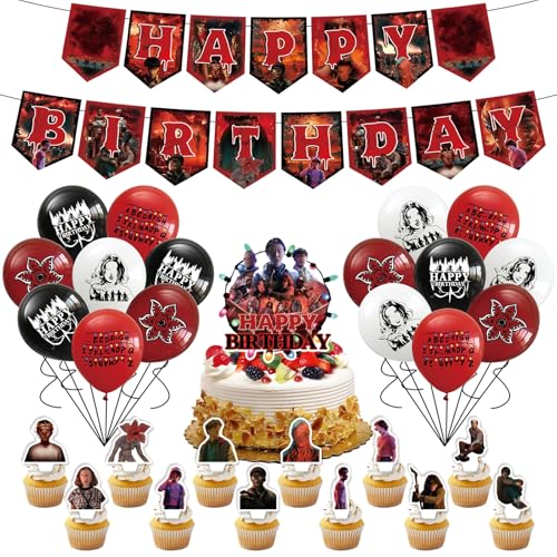 Ballon 30Pcs Theme Birthday Party Decorations Kids Teens Girls Boys Birthday Decoration Latex Balloons Strange Theme Party Supplies Including Cake Topper Ballons Banner