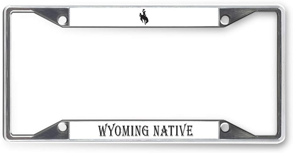 Sign Destination Metal License Plate Frame Wyoming Native Car Auto Tag Holder Chrome 4 Holes Set of 2