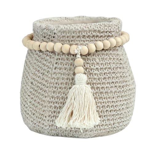 Image of Windor Home Co Beaded Basket Ceramic Cement Plant Pot 16cm Diameter Small Plant Pot for Decoration Cactus Succulents or Small Plant and Flower Arrangements