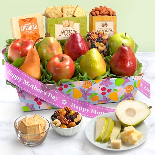 Image of Happy Mothers Day Fruit Basket with Cheese and Nuts