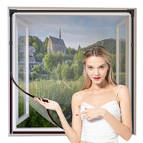 Yuzzy Adjustable Magnetic Window Screen Diy Fiberglass Screen Mesh Max 32 Inch(H) X 24 Inch(W) Fits Any Size Smaller With Gray Frame Gray Fiberglass Mesh (32" * 24") #TOP2