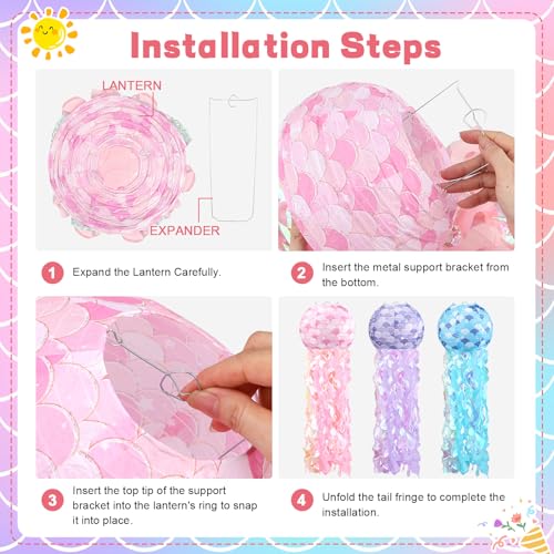 Image of 6pcs Jellyfish Paper Lanterns Blue Pink Purple Under The Sea Party Decorations for Mermaid Ocean Themed Birthday Party Decorations Baby Shower Classroom Decor