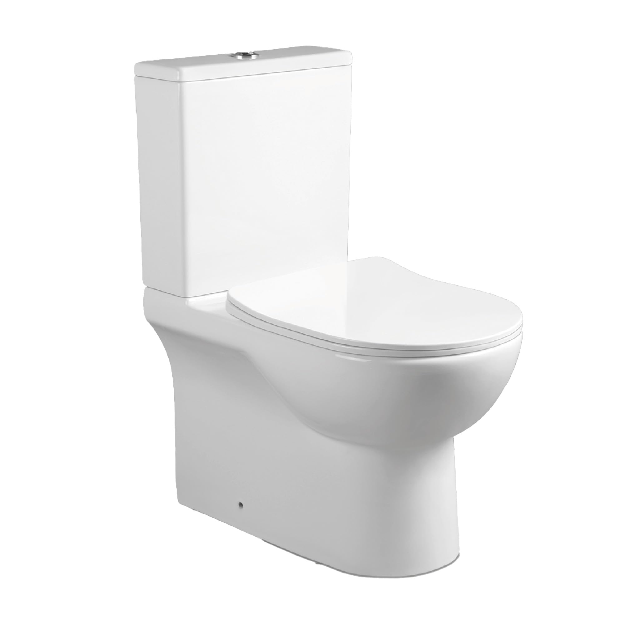 BAIKAL WC in ceramica T9. WC compatto a pavimento con sistema Rimless e cisterna monoblocco con meccanismo a doppio scarico. Sanitario completo con doppia uscita e sedile con caduta ammortizzata.