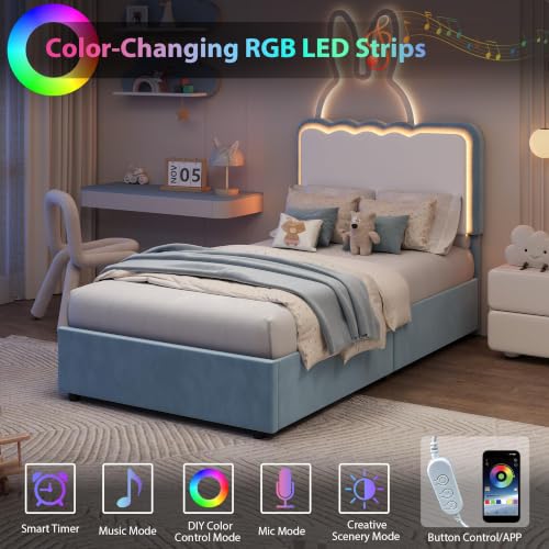 Image of Garvee Irregular Wave LED 2-Drawer Soft Upholstered Bed, Soft Padding