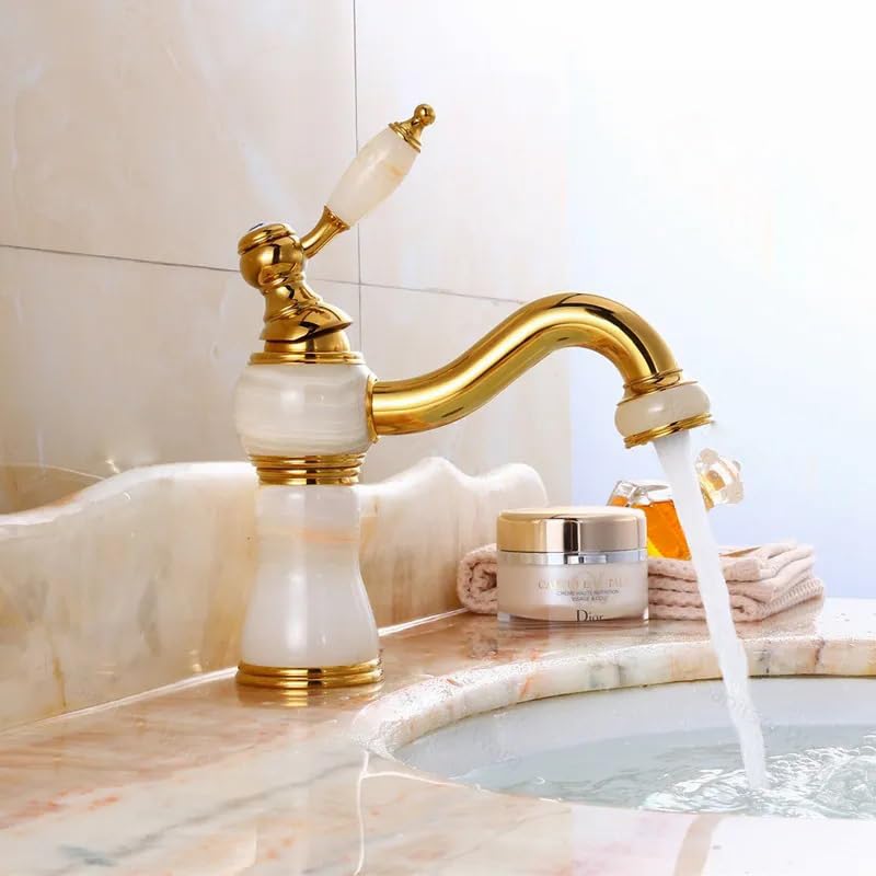 Grifo retro de mármol blanco pequeño – grifo de baño – latón pulido con piezas de mármol