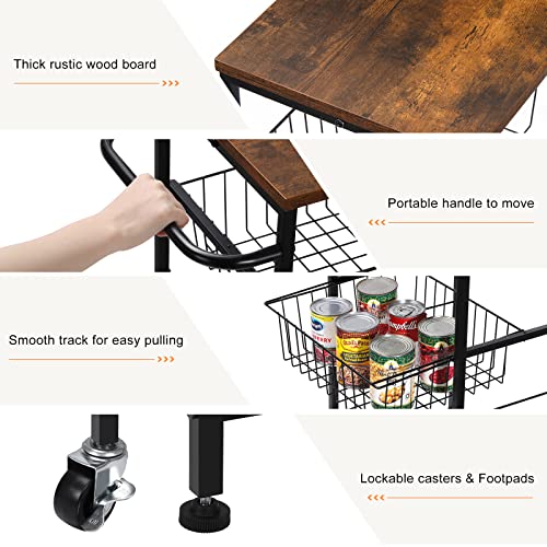 Norceesan Rolling Storage Cart 4 Tier Kitchen Cart On Wheels Metal Mobile Utility Cart With Storage Basket Shelf Bathroom Organizer Cart With Handle Pantry Trolley Cart With Tabletop For Home Office #TOP7