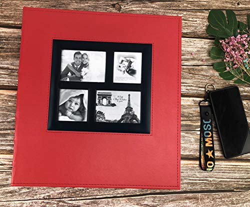 RECUTMS Photos Book Album 4×6 Hold 500 Pockets Leather Cover 3-Ring Binder Family Picture Album for Family Wedding Anniversary Baby Vacation Daughter Gift(Red)
