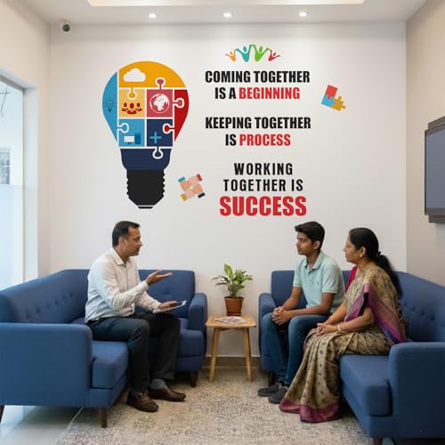 Image of StickMe Office Motivational Quotes Wall Sticker, 160 x 120 cm | Working To Gather Is Success, Multicolour, Vinyl, Peel & Stick, Self Adhesive