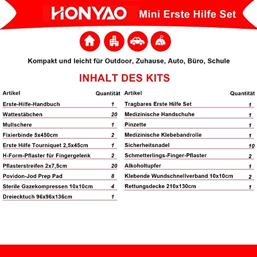 HONYAO® Erste Hilfe Set, Mini Reiseapotheke 90 Teilig, Notfalltasche Notfallset Klein für Outdoor Auto Fahrrad Zuhause… - Image 6