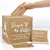 Lopeastar 51Pcs Burlap Print Diaper Raffle Tickets with Box Baby Shower Games, Neutral Kraft Diaper Raffle Cards Box Baby Shower Decorations for Boy Girl