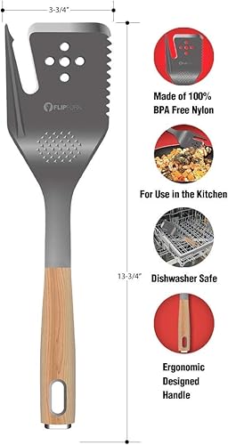 Miniatura 5 de FLIPFORK 4-n-1 NYLON (no para parrilla) Utensilios de cocina de cocina múltiple con espátula, tenedor, cortador, molinillo de hierbas, funciona en