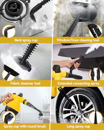Image of Pressurized Handheld Steam Cleaner, Multi-Surface Steam Cleaner for Home Use, Steamer for Cleaning with 9 pcs Accessories & Safety Lock, Cleaning for Grout Tile Kitchen Bathroom (Yellow)