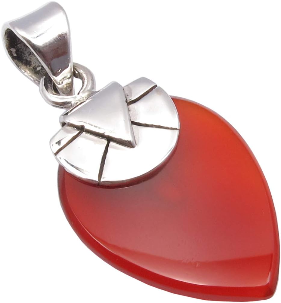 925 Solid Sterling Silver Authentic Cab Carnelian Pendant 1.2" New Art