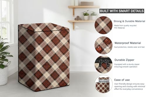 Image of Stylista Washing Machine Cover Compatible for Godrej 7 Kg Fully-Automatic Top Loading WT EON 700, Checkered Pattern Beige