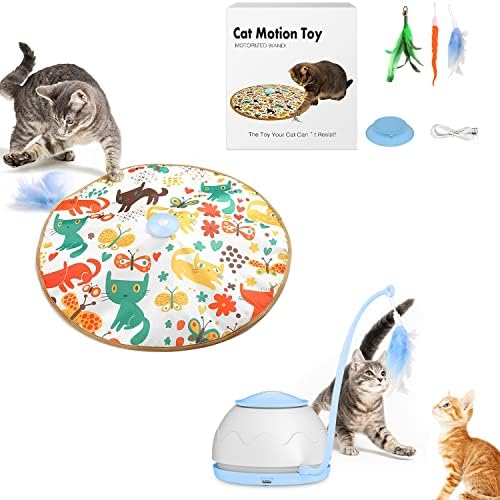 Tyasoleil Interactive Cat Toy, 2 in 1 Kitten Interactive Cat Toys, 3 Feathers with Bell as Cat Toys Accessories, Automatic 4 Modes Moving Kitten Toys,Improve Cat's Intellect Relieve Loneliness