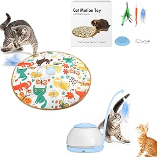 Tyasoleil Interactive Cat Toy, 2 in 1 Kitten Interactive Cat Toys, 3 Feathers with Bell as Cat Toys Accessories, Automatic 4 Modes Moving Kitten Toys,Improve Cat's Intellect Relieve Loneliness