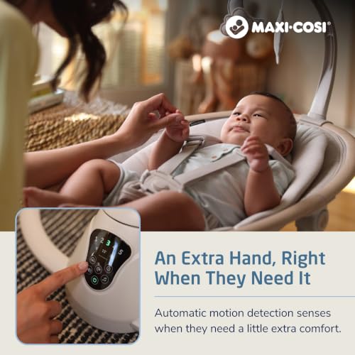 Maxi-Cosi Cassia Electric Baby Swing with Music - Classic Oat | 360-Degree Seat Rotation, 5 Swing Speeds & 12 Melodies; Motion Sensor Activation & 2 Recline Positions - image 2