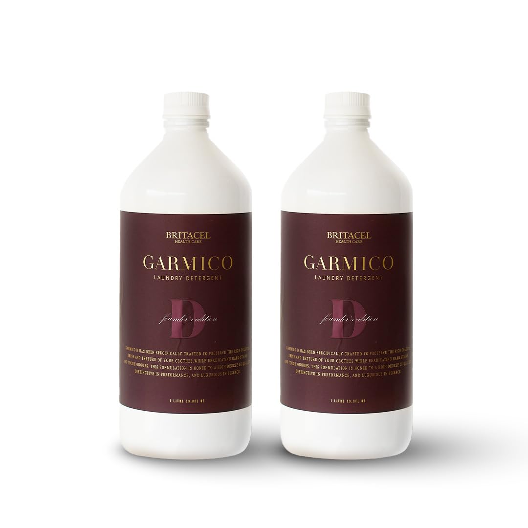 Britacel's Garmico D - Front and Top Load Liquid Detergent 1 Litre (Pack of 2) | Detergent Liquid for Washing Machine & Hand wash | Long-Lasting Fragrance | Gentle on Fabrics, Tough on Stains