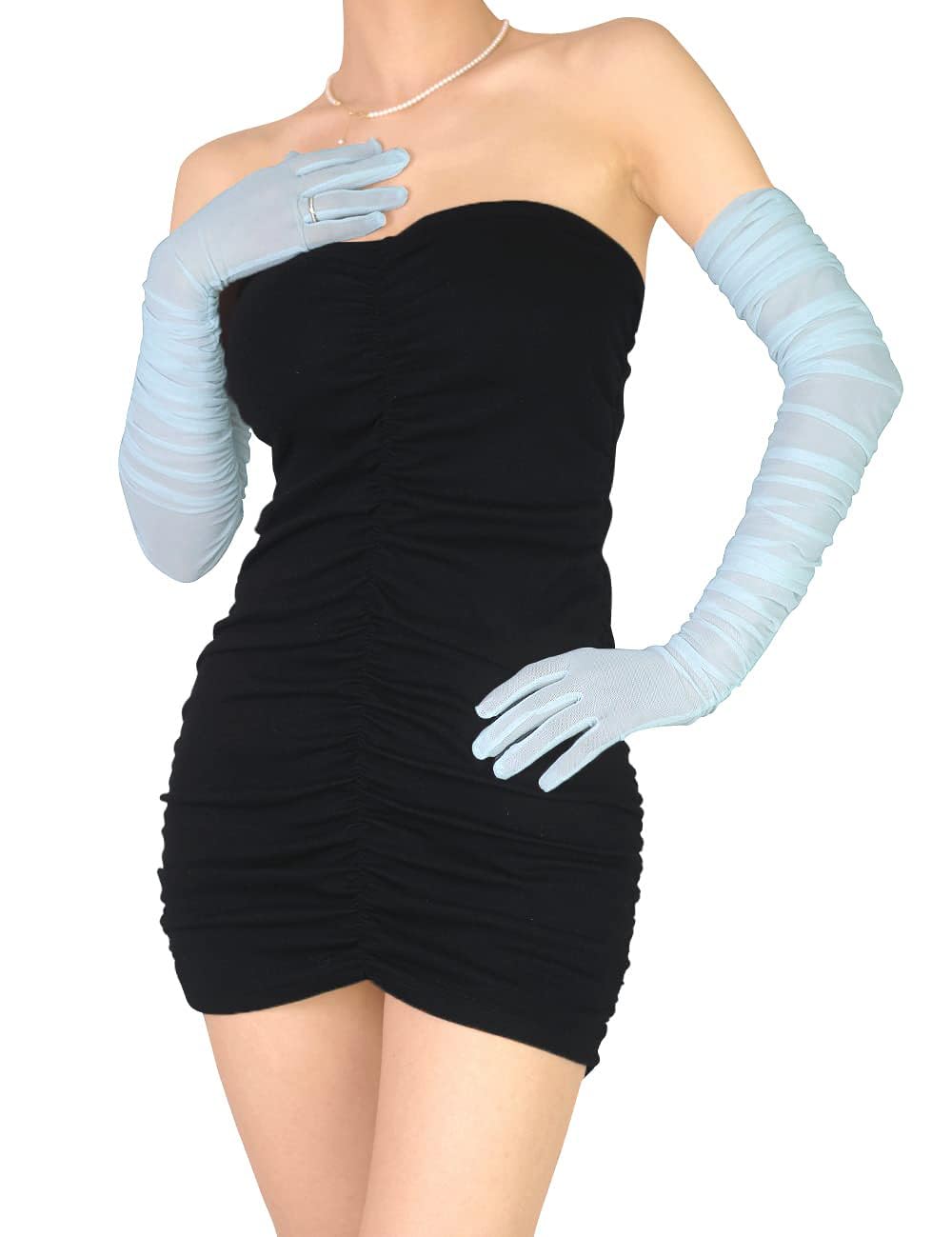 Women's Sexy Sheer Gloves Mesh Tulle Super Long Gloves Opera Christmas Costume Party Dance Glove, Light Blue, One Size — image 1