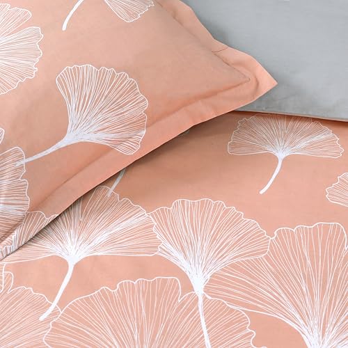 Vision - Juego de ropa de cama reversible 100% algodón - Gris Ginko/Rosa - Juego de funda nórdica de 200 x 200 cm con 2 fundas de almohada para cama doble - Fibras naturales - Oekotex - imagen 8
