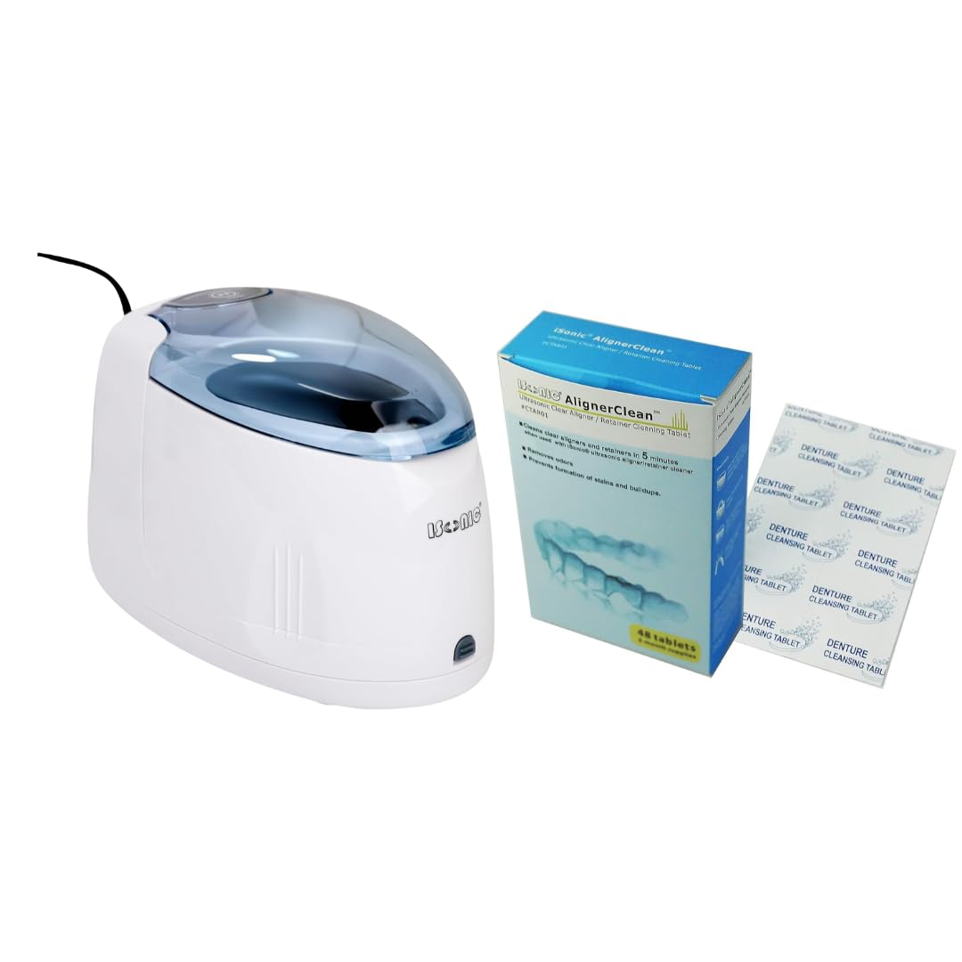 iSonic F3900 Ultrasonic Denture/Aligner/Retainer Cleaner for All Dental appliances with 1 Box of AlignerClean CTAR01 Ultrasonic Cleaning Tablet