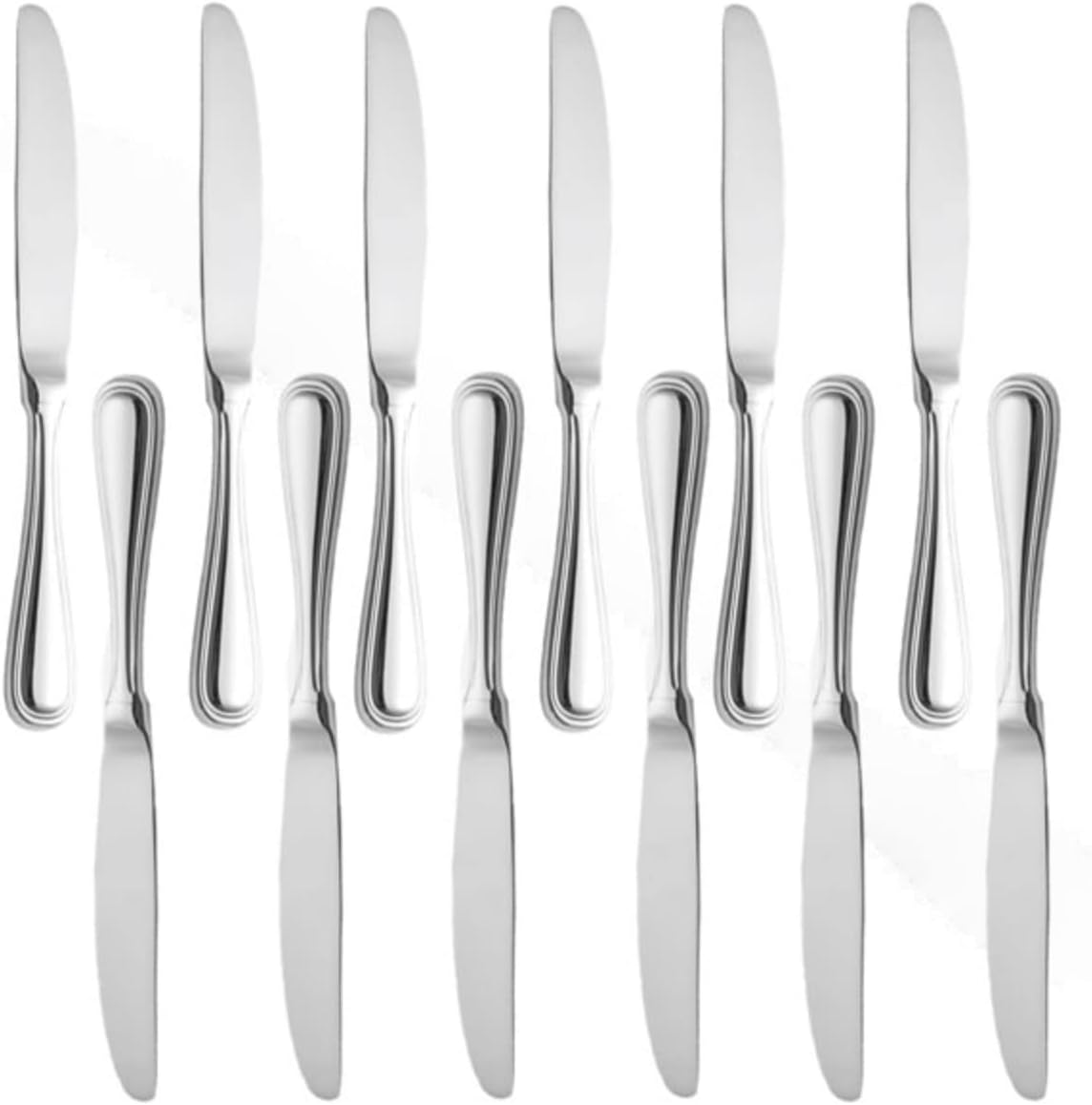 TrueCraftware- Atlantic Stainless Steel Hollow Handle Table Knife Set of 12- Stainless Steel Silverware Flatware Cutlery Kitchen Tableware Set for Home and Restaurant Butter Knife Spreader Table Knives