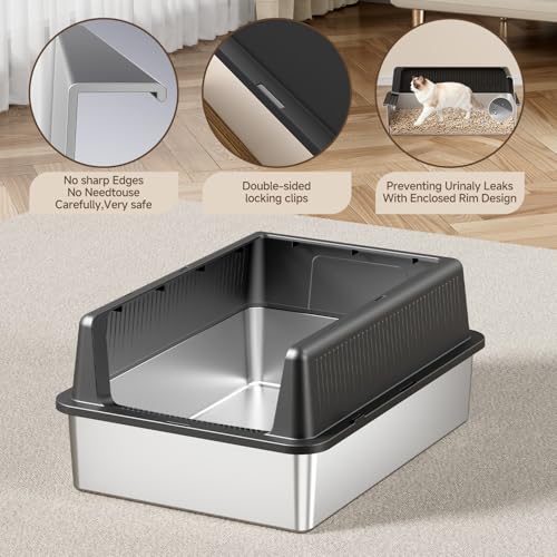 Caja de arena para gatos XXXL de acero inoxidable con tapa miniatura 5