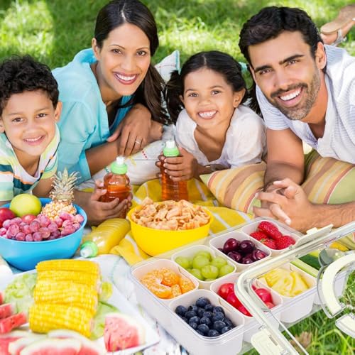 FLYGRRIV Snackbox mit 8 Fächern, Snackteller mit Deckel und Griffen, Snackdose für Snacks kinder, Süßigkeiten, Kekse, Nüsse, Obst - Ideal für Picknicks, Partys, Schulen