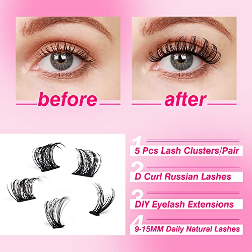 D Curl Lash Clusters Wispy False Eyelashes Natural Look 9-15Mm False Lashes Pack Individual Diy Lash Extensions 8 Pairs By Ruairie #TOP1