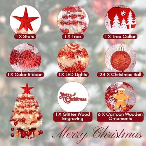 Mini árvore de Natal artificial de 58,4 cm com luzes, árvore de Natal de mesa com bola de estrela, e