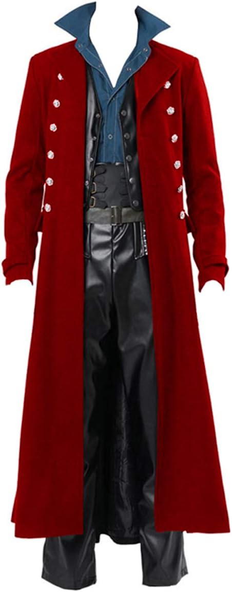 Mens Steampunk Vintage Jacket Gothic Victorian Frock Coat Uniform Halloween Costume Tailcoat Red