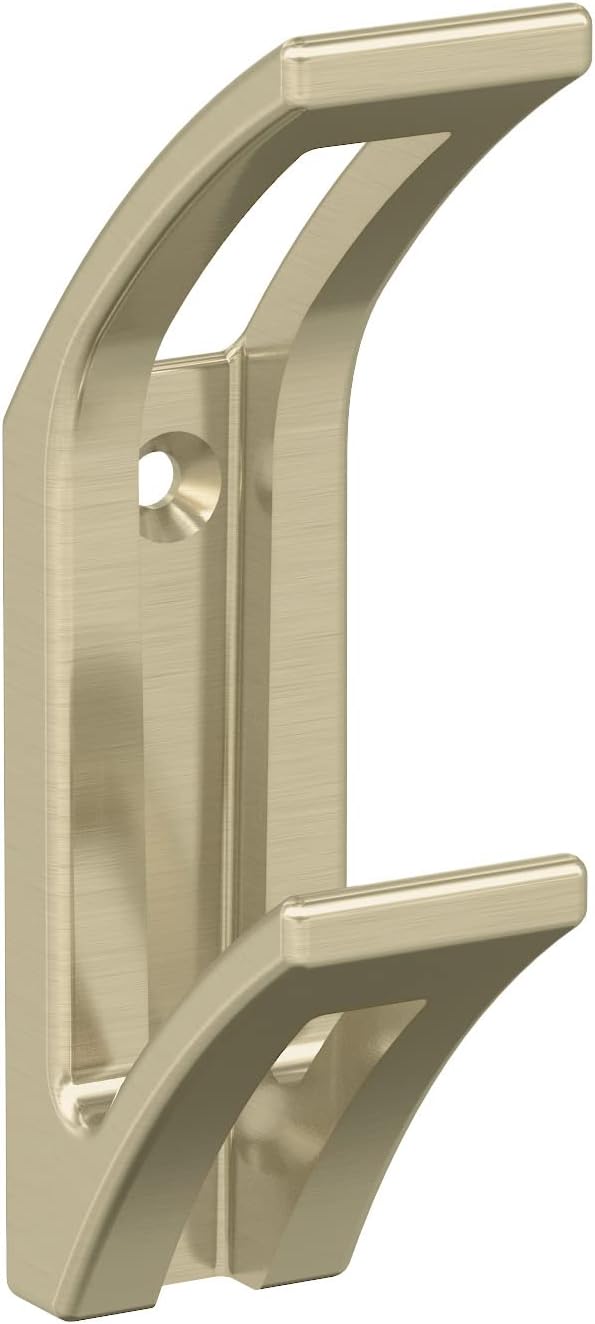 Amerock H37010BBZ | Avid Double Prong Decorative Wall Hook | Golden Champagne Hook for Coats, Hats, Backpacks, Bags | Hooks for Bathroom, Bedroom, Closet, Entryway, Laundry Room, Office