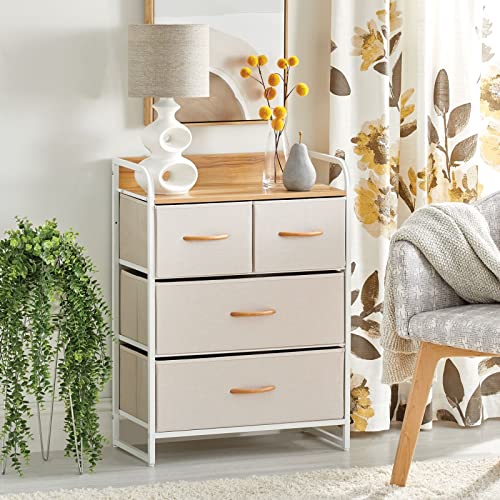 Mdesign 30.9" High Steel Frame/Wood Top Storage Dresser Furniture Unit With 4 Removable Fabric Drawers - Bureau Organizer For Bedroom, Living Room, Or Closet - Cream/White #TOP1