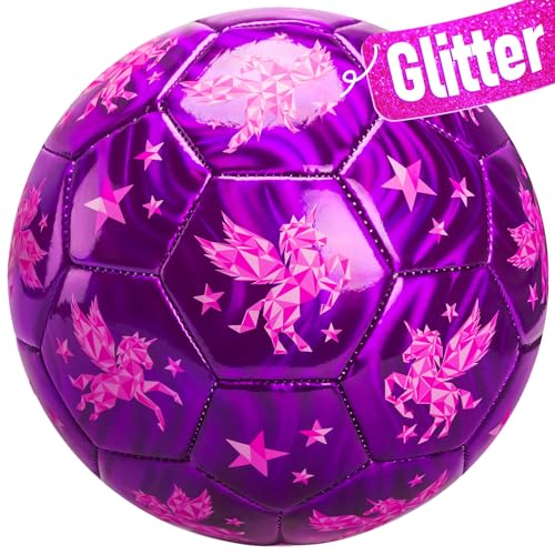 INPODAK Size 2 Soccer Ball for Toddler and Kids Great Child Gift Pink Unicorn Soccer Ball for Girls Sports Toy with Pump and Mesh Bag