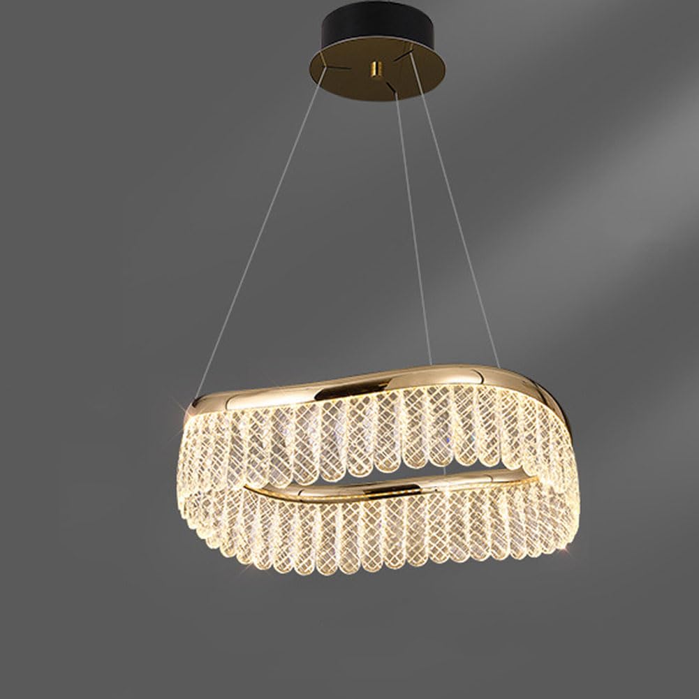 HXYSXHJUO French light luxury crystal chandelier, creative square lamp, aluminium electroplating S gold + crystal, for dining room bedroom living room,Gold,60cm