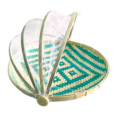 Hankyky Hand-Woven Food Serving Tent Basket, Fruit Vegetable Bread Cover Storage Container Outdoor Picnic Food Cover Mesh Tent Basket Cover