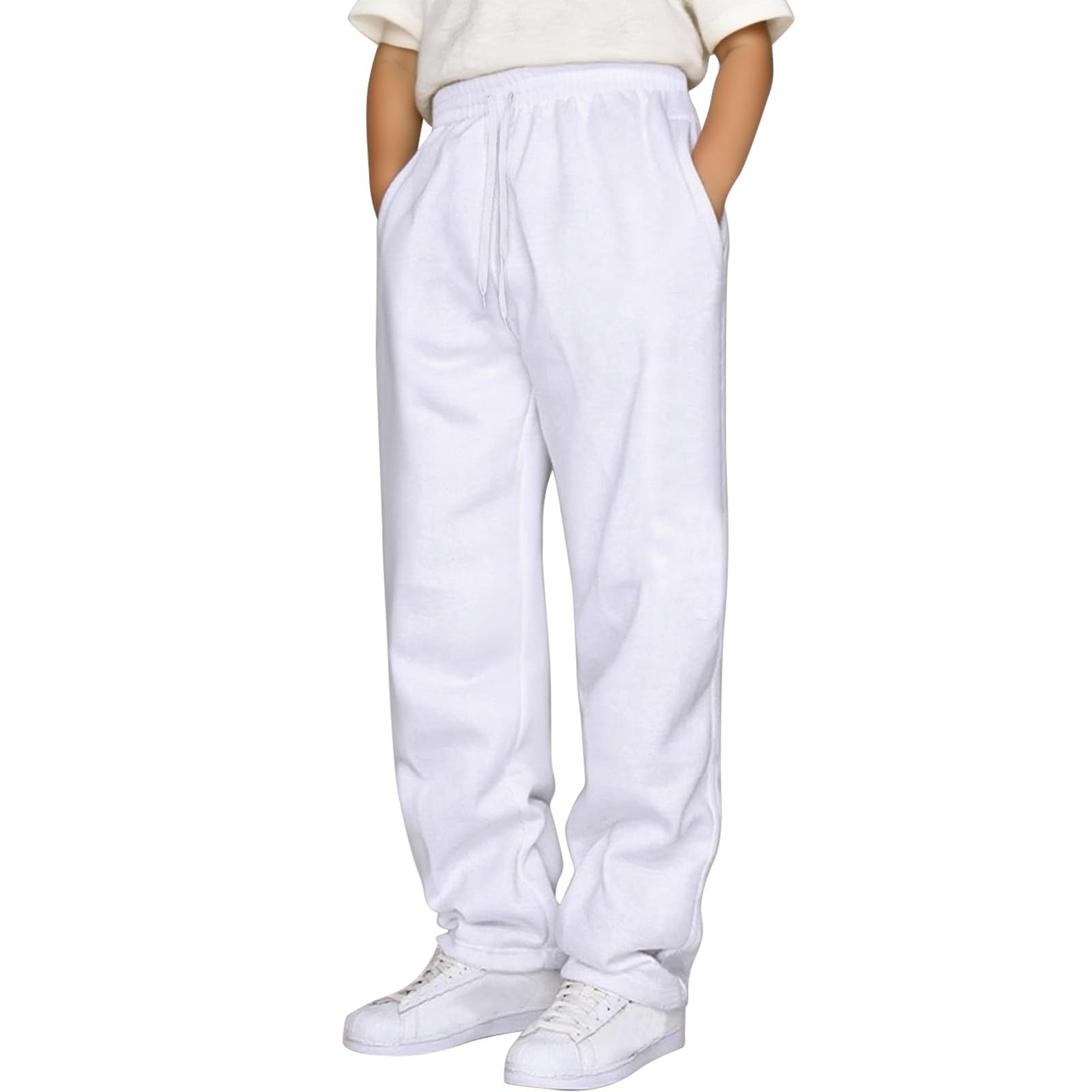 Pantalones para niño con cintura elástica y cordón, ajuste holgado, chándal con abertura para niños y adolescentes
