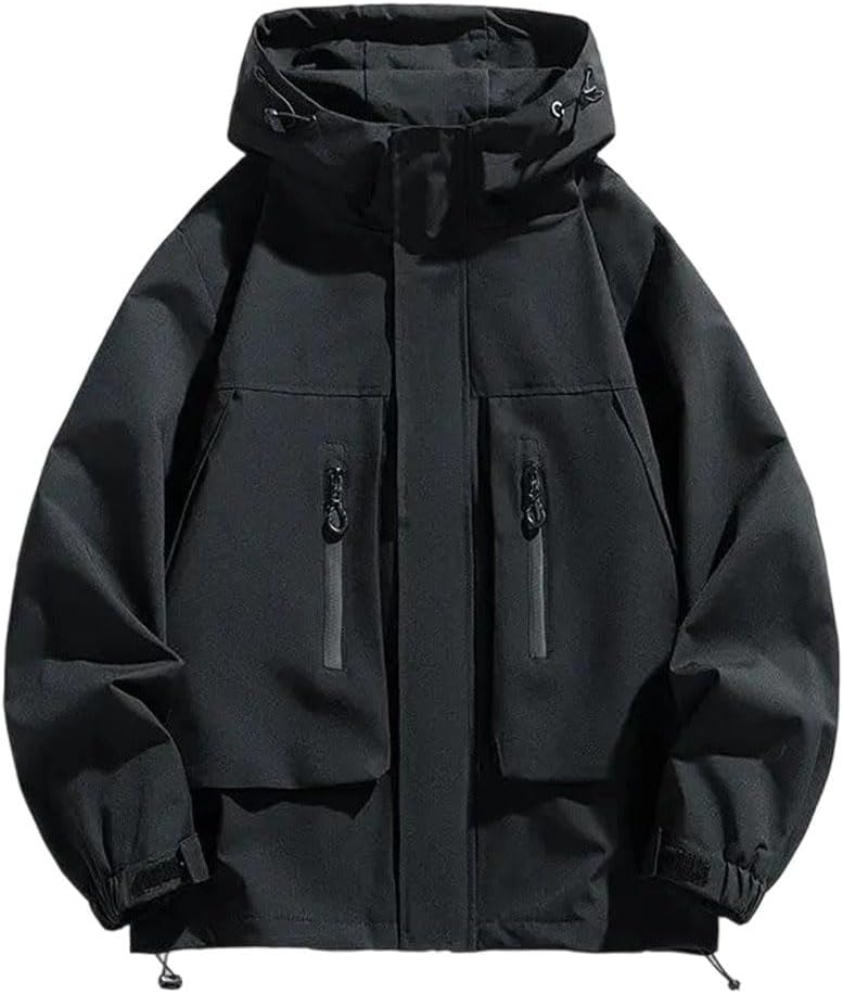 Men's Cargo Hooded Jackets Outdoor Outerwear Solid Color Loose Coats