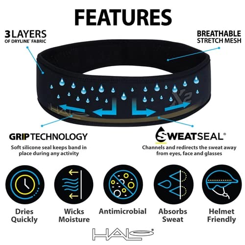 Image of Halo Headband X Series Sweatband for Extreme Sweating-Running Headband for 3 Layers of Super Absorbing Dryline Fabric with Patented SweatSeal to Channel Sweat Away from Eyes.