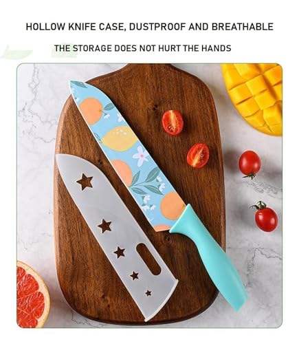 Image of Chef's Knife, High Carbon Stainless Steel Multicolored Kitchen Knife Nonstick Color Printed with Blade Guard, 6.8 Inch (Carmine)