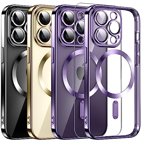 Magnetic Clear for iPhone 14 Pro Max Case with MagSafe [Integrated Camera Glass] Women Phone Case [Original iPhone Exterior] Silicone Cover Slim Thin [Non-Yellowing] Anti-Fingerprint Scratch Men