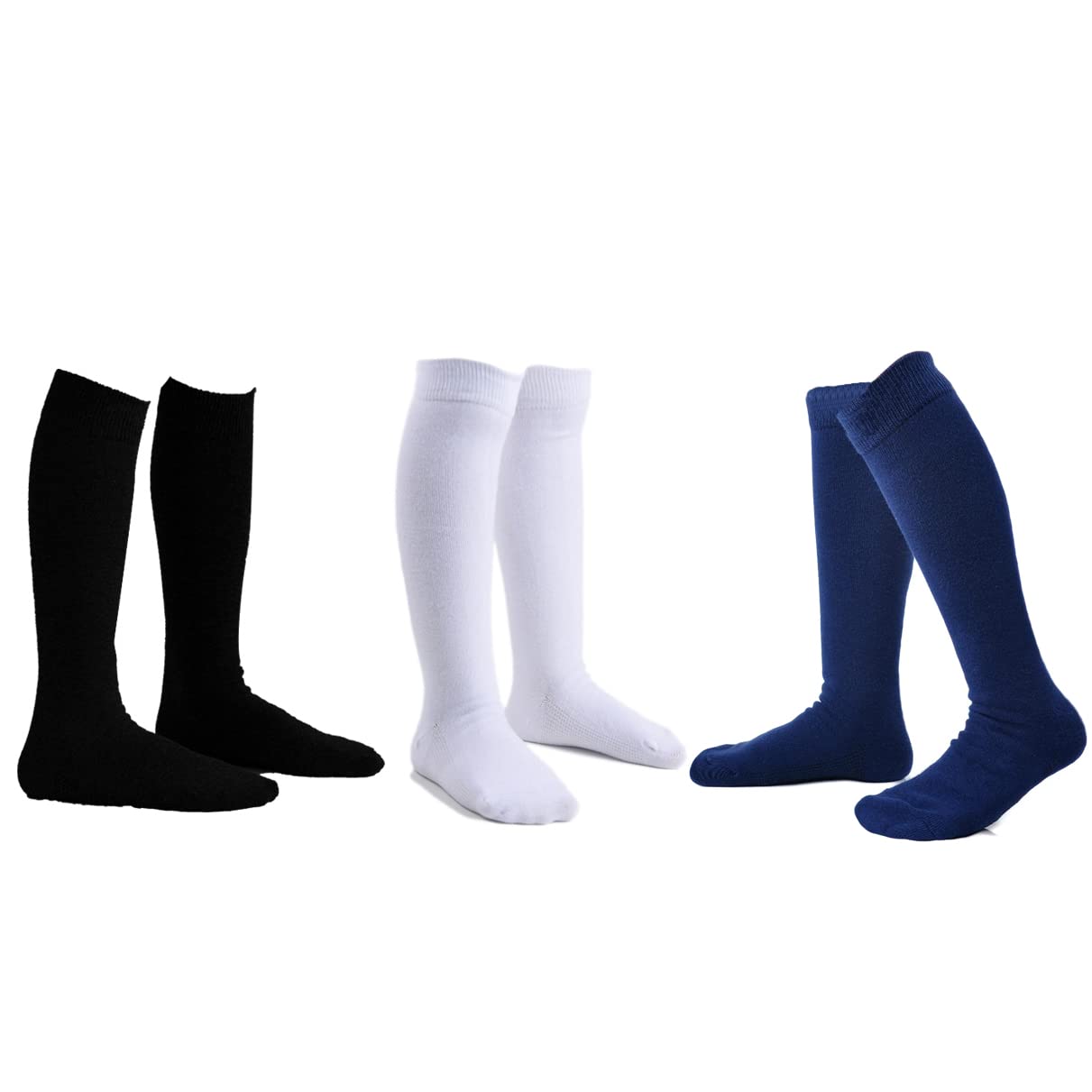 Marchare Calcetines hasta la rodilla para niñas y niños, uniformes escolares, calcetines de algodón sin costuras, color blanco, negro y gris, paquete de 3/6 unidades
