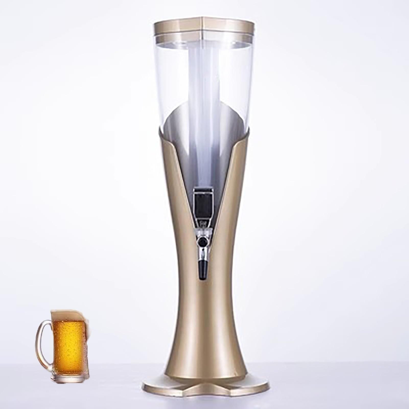 Girafe Biere Distributeur de Boissons à Bière avec Tube à Glaçons et Éclairage LED, Tour à Boissons Margarita Mimosa de Table pour Bars, Distributeur de Boissons(Gold,2 L)