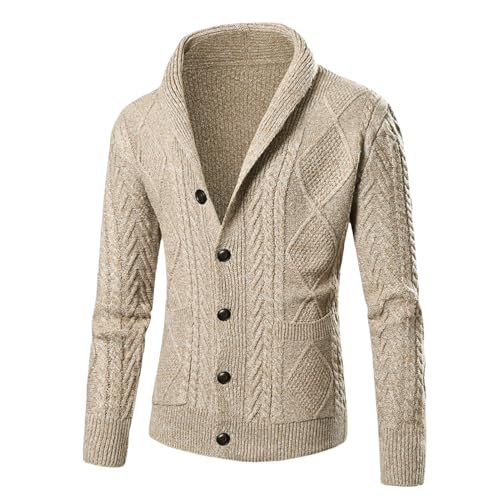 Cardigan lavorato a maglia allentato a maniche lunghe con torsione spessa autunno, Cachi 519, L
