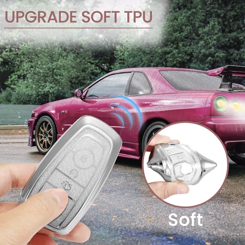Image of for Ford Key Fob Cover with Fashionable Zirconia Wristlet KeyChain, Enchanting Diamond Patterns Soft Case for Fusion Mustang F150-350 Edge Explorer MKX,etc. (5 Button) Shell (White, B)