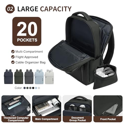 Mochila liviana para portátil y viaje, resistente al agua, negra miniatura 4